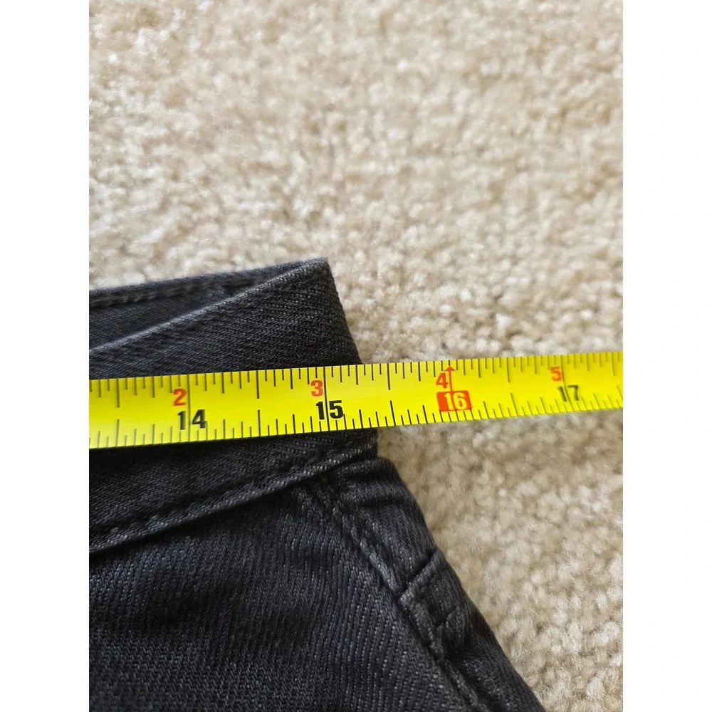 We The Free Women Black Distressed Straight Leg Jeans High Rise Raw Hem Size 28